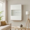 Vista ambientata Pensile sospeso in legno colore "Bianco Laccato/Rovere Miele" con 1 anta in vetro modello Orbis Totò Piccinni