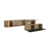 Vista diagonale con ante aperte Pensile sospeso Pensile in legno colore "Rovere Miele/Nero Chalet" con 3 vani e 3 ribalte modello Kroma Totò Piccinni