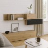 Vista ambientata Pensile in legno colore "Rovere Miele/Nero Chalet" con 3 vani e 3 ribalte modello Kroma Totò Piccinni