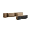 Vista diagonale Pensile in legno colore "Rovere Miele/Nero Chalet" con 3 vani e 3 ribalte modello Kroma Totò Piccinni