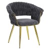 poltroncina moderna in ciniglia vellutata imbottita con gambe in metallo