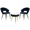  set tavolino e 2 poltroncine vellutato imbottito con finitura in oro