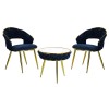 set tavolino 2 poltrone da interno vellutato imbottito con finitura in oro