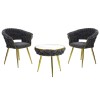  set tavolino e 2 poltroncine vellutato imbottito con finitura in oro
