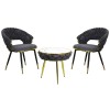 set da salotto tavolino 2 poltrone vellutato imbottito con finitura in oro