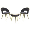 set da salotto tavolino 2 poltrone vellutato imbottito con finitura in oro