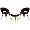 set tavolino 2 poltrone da interno vellutato imbottito con finitura in oro