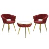 set tavolino 2 poltrone da interno vellutato imbottito con finitura in oro