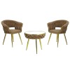set da salotto tavolino 2 poltrone vellutato imbottito con finitura in oro