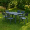 Vista ambientata set pranzo tavolo messico 158x78 con 6 sedie senza braccioli messico con struttura in metallo e polietilene effetto legno 