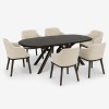 Vista ambientata Set da pranzo in legno massello con tavolo Lipari 180 cm e poltroncine Tevere Totò Piccinni