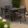 Set pranzo tavolo allungabile in alluminio 90/180 con 4 sedia con braccioli effetto legno