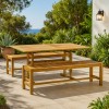 Vista ambientata Set tavolo rettangolare 150  in legno D'Acacia da giardino con 2 panche Totò Piccinni