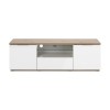 Vista frontale Mobile tv  in legno colore "Bianco Laccato/Rovere Rivera" con 6 cassetti modello Orbis Totò Piccinni