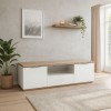 Vista ambientata Mobile porta tv in legno colore "Bianco Laccato/Rovere Rivera" con 6 cassetti modello Orbis Totò Piccinni