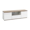 Vista diagonale Mobile porta tv in legno colore "Bianco Laccato/Rovere Rivera" con 6 cassetti modello Orbis Totò Piccinni