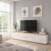 Vista ambientata Mobile porta tv in legno colore "Bianco Laccato/Rovere Riviera" con 2 ante e 2 ribalte modello Orbis Totò Piccinni
