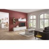 Vista ambientata Porta tv in legno colore "Bianco Laccato/Rovere Riviera" con 2 ante e 2 ribalte modello Orbis Totò Piccinni