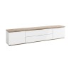 Vista diagonale Mobile porta tv in legno colore "Bianco Laccato/Rovere Riviera" con 2 ante e 2 ribalte modello Orbis Totò Piccinni