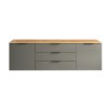 Vista frontale Mobile tv in legno colore "Grigio Laccato/Rovere Miele" con 2 ante e 3 cassetti modello Zenit Totò Piccinni