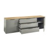 Vista diagonale Mobile porta tv in legno colore "Grigio Laccato/Rovere Miele" con 2 ante e 3 cassetti modello Zenit Totò Piccinni