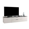 Vista diagonale Base Tv in legno colore "Cashmere/Effetto Marmo Nero" con 2 ante e 2 cassetti modello Teca Totò Piccinni