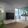 Vista ambientata Mobile Porta Tv in legno 2 ante e 2 cassetti colore "cashmere lucido/rovere baysen" modello Zenit Totò Piccinni