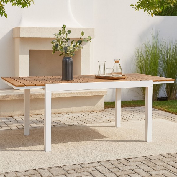 Tavolo da giardino struttura in alluminio con piano in simil legno teak allungabile 