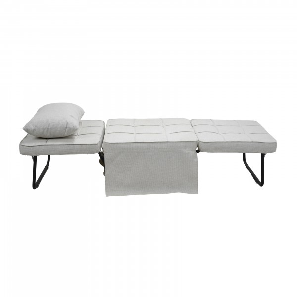 letto pouf aperto a lettino con cuscino in tessuto grigio chiaro