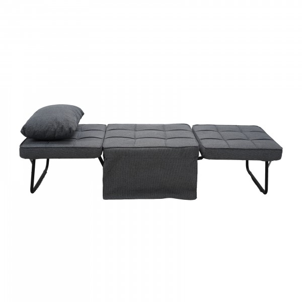 letto pouf aperto a lettino con cuscino in tessuto grigio scuro