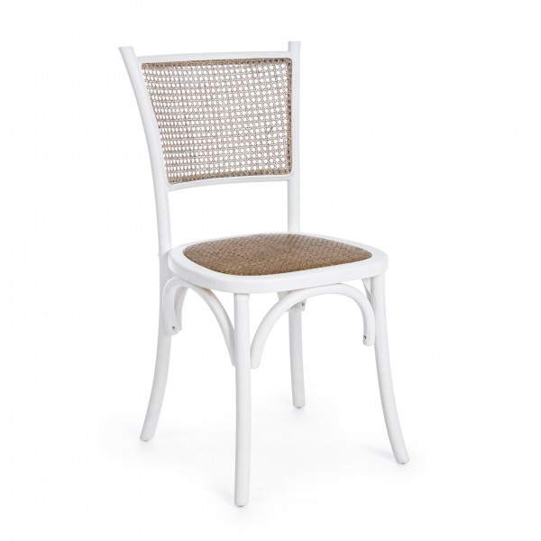 sedia da cucina in legno con seduta e schienale in rattan