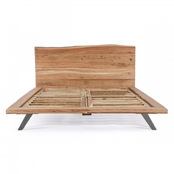 Vista frontale Letto Matrimoniale in legno con gambe in acciaio modello Aron Totò Piccinni