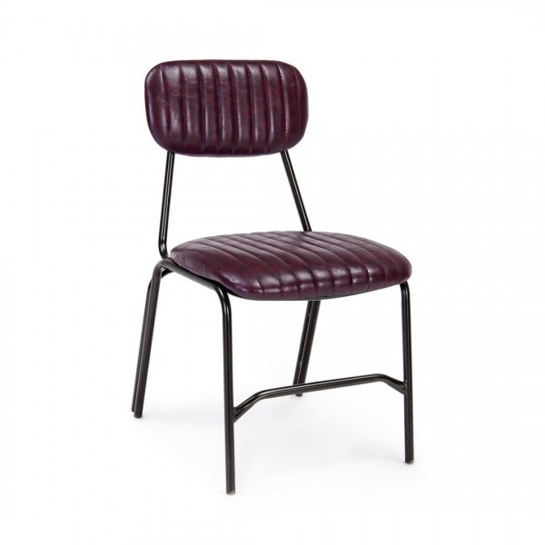 sedia imbottita in similpelle con struttura in metallo nera colore bordeaux vintage