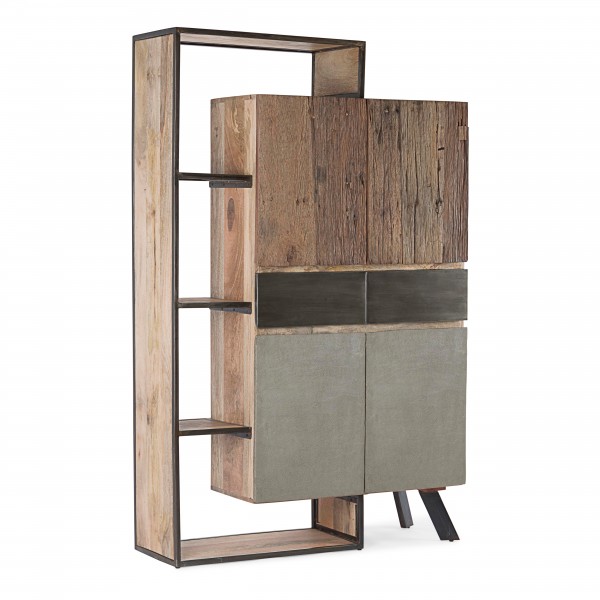 Vista diagonale Mobile credenza in legno con 2 ante e 2 cassetti modello Manchester Bizzotto
