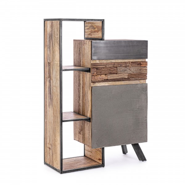 Vista diagonale Mobile credenza in legno con 1 anta e 2 cassetti modello Manchester Bizzotto