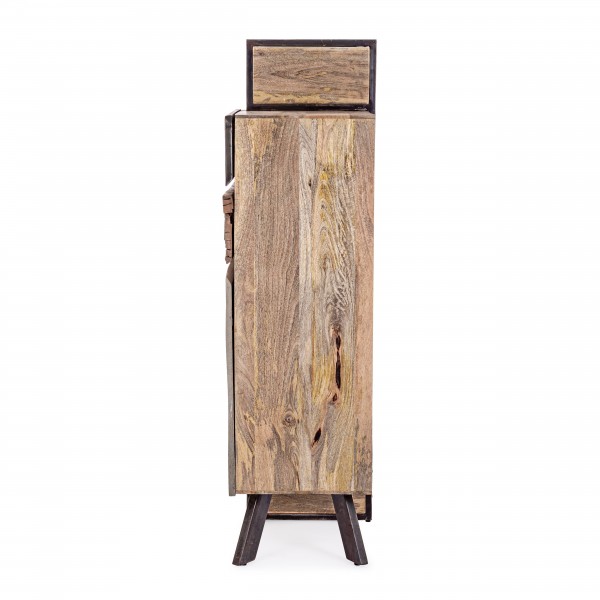 Vista laterale Mobile credenza in legno con 1 anta e 2 cassetti modello Manchester Bizzotto