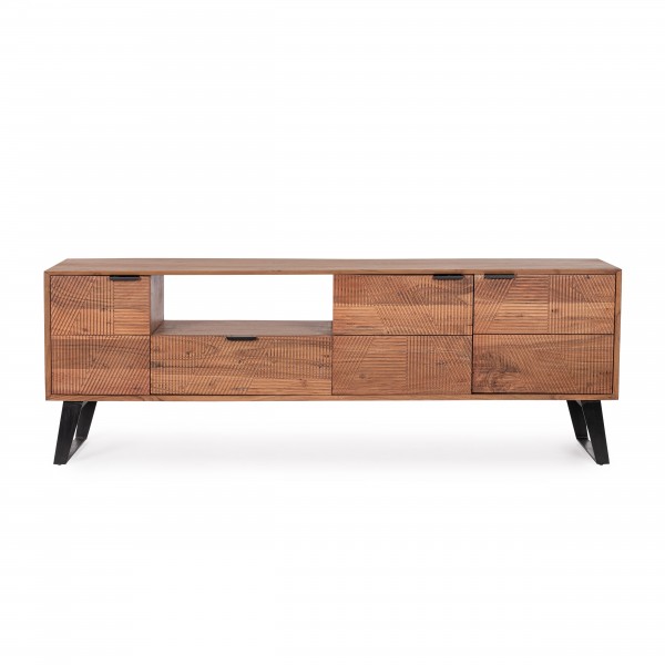 Vista frontale Mobile porta tv in legno di acacia con 3 ante e 1 cassetto modello Isar Bizzotto