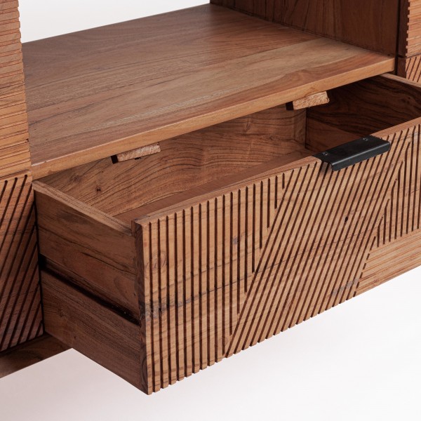 Dettaglio Mobile porta tv in legno di acacia con 3 ante e 1 cassetto modello Isar Bizzotto