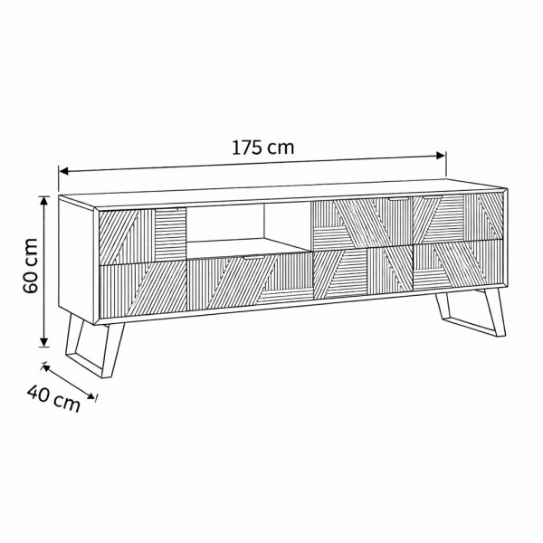 Specifica dimensioni Mobile porta tv in legno di acacia con 3 ante e 1 cassetto modello Isar Bizzotto