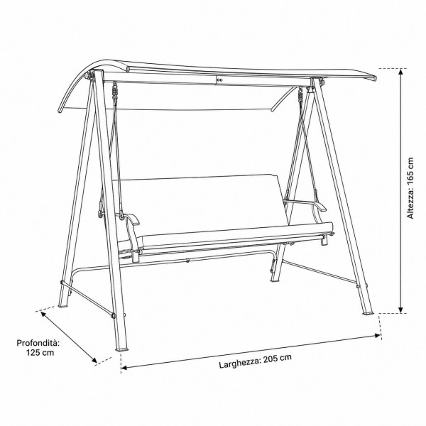 Specifica dimensioni Dondolo 3 Posti in metallo con cuscini colore "naturale/grigio scuro" modello Icaro Totò Piccinni