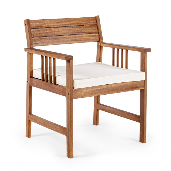 poltrona del set salottino da giardino in legno di acacia con cuscini ecru modello Noemi Totò Piccinni