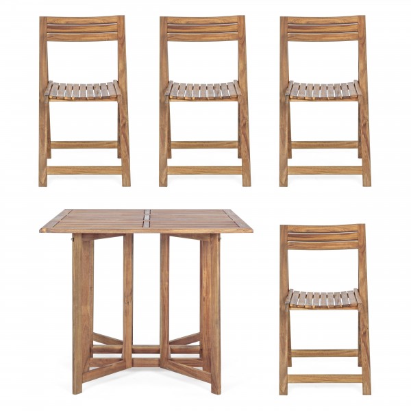 Set Tavolo da esterno 90x90 con 4 sedie in legno d'acacia  modello Noemi Totò Piccinni