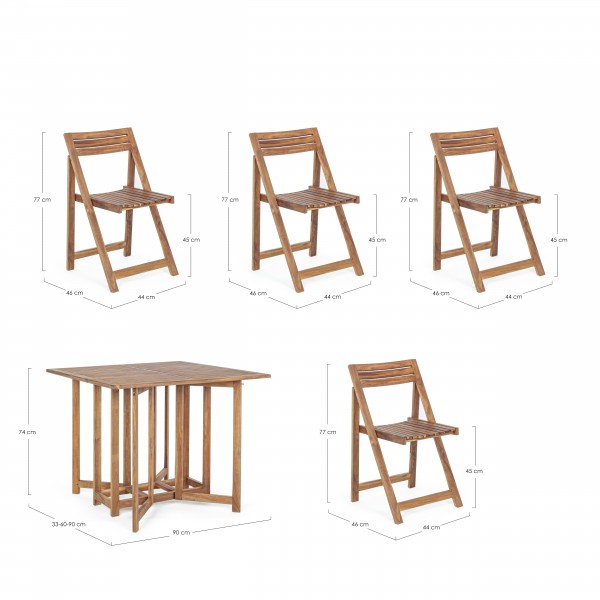 Specifica dimensioni Set Tavolo da esterno 90x90 con 4 sedie in legno d'acacia  modello Noemi Totò Piccinni
