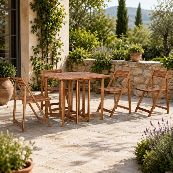 Set Tavolo da esterno 90x90 con 4 sedie in legno d'acacia  modello Noemi Totò Piccinni