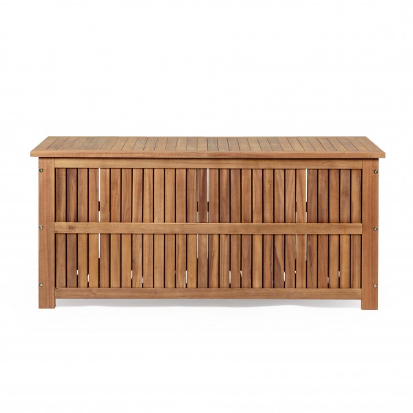 Vista frontale Baule porta cuscini in legno d'acacia da esterno modello Noemi Totò Piccinni