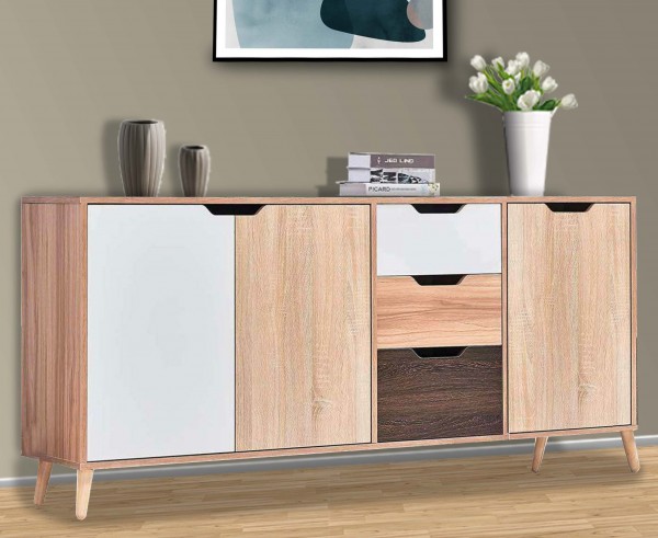 Madia in legno colore "Multicolor" con 3 ante e 3 cassetti Totò Piccinni