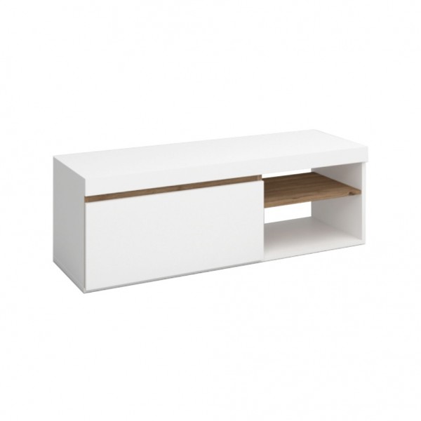 porta tv moderno con 1 anta e vano portaoggetti in legno colore bainco matt