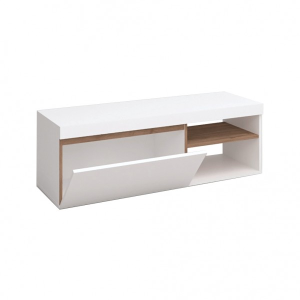 porta tv da soggiorno con 1 anta e vano portaoggetti in legno colore bianco matt