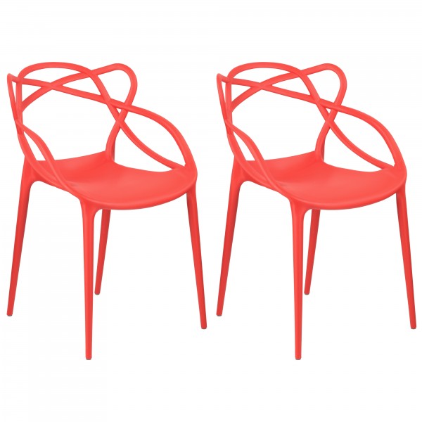 due sedie design in plastica da giardino con braccioli e schienale avvolgente colore rosso - Infinity Totò Piccinni