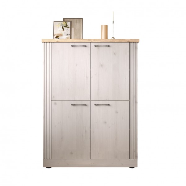 vista frontale mobile alto in legno con 4 ante made in italy rovere meringa/rovere cadice modello Icaro Totò Piccinni
